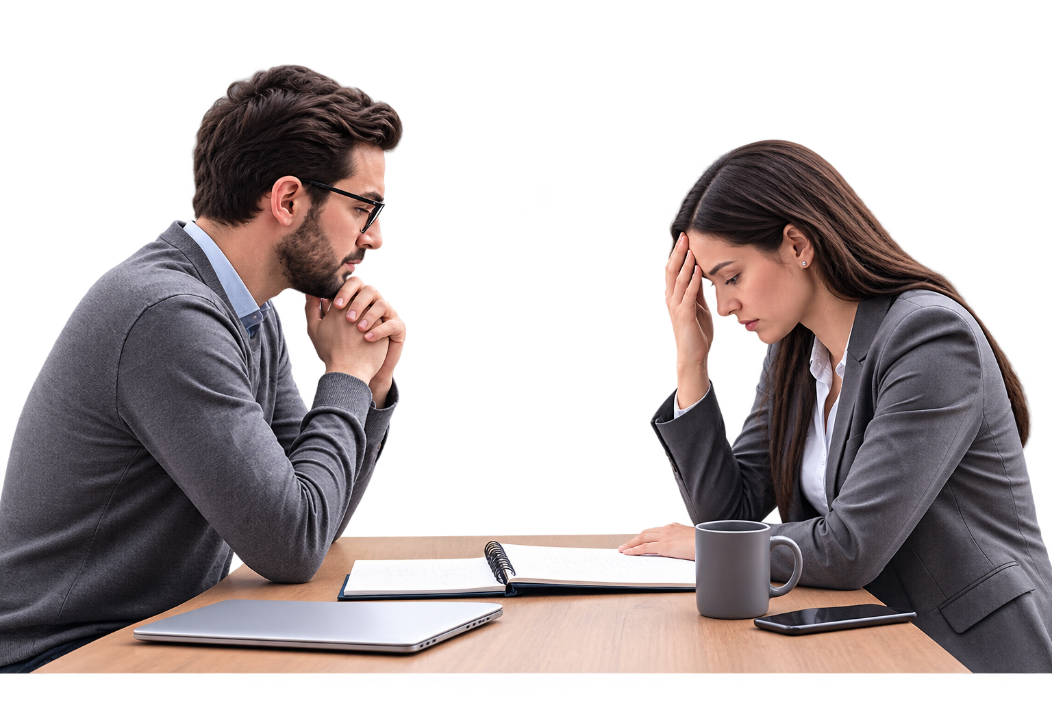 Dos colegas en una conversación seria en la oficina
